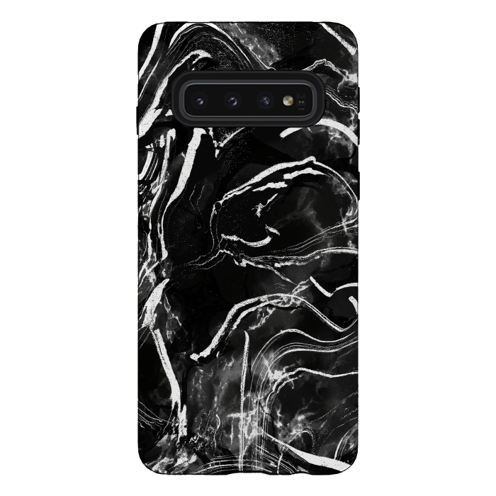 Galaxy S10 StrongFit Black marble with white stripes by Oana 