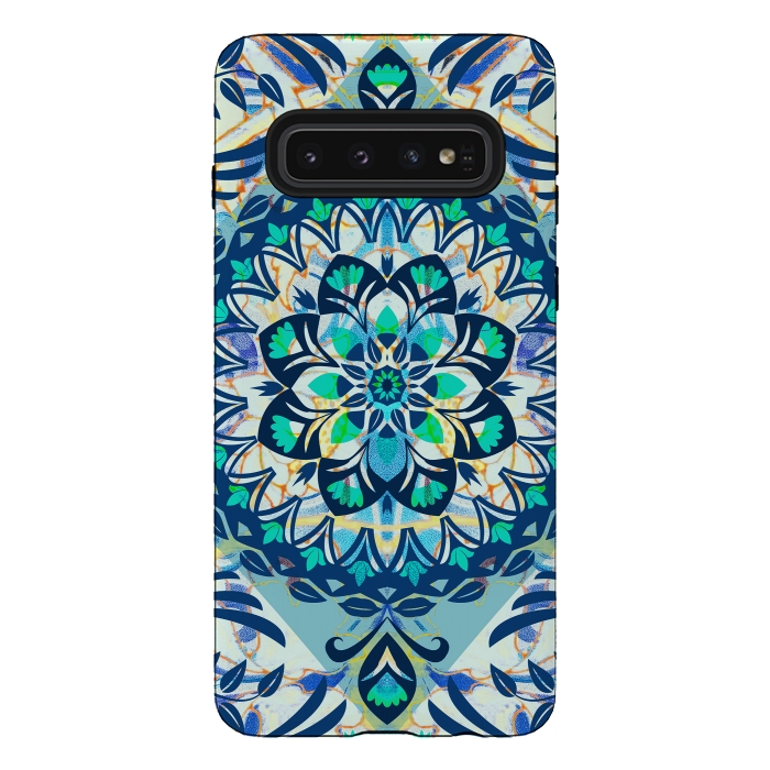 Galaxy S10 StrongFit Turquoise ethnic floral mandala by Oana 