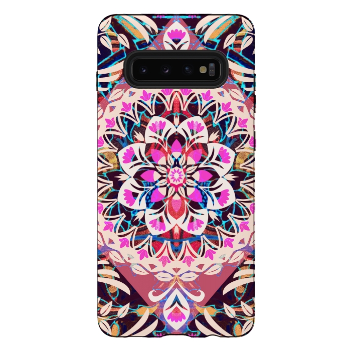 Galaxy S10 plus StrongFit Vibrant pink floral ethnic mandala by Oana 