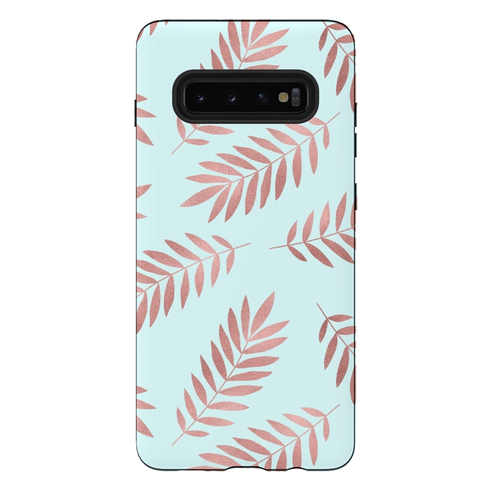 Galaxy S10 plus StrongFit Rose Gold Leaves by Creativeaxle