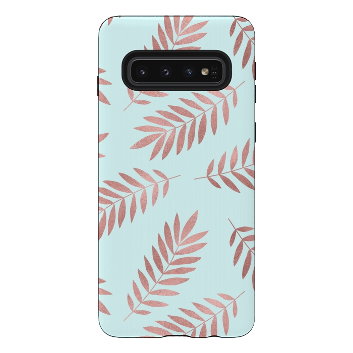Galaxy S10 StrongFit Rose Gold Leaves by Creativeaxle