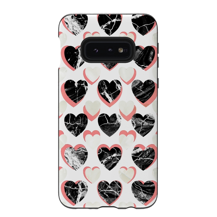 Galaxy S10e StrongFit Marble 3d romantic hearts pattern  by Oana 