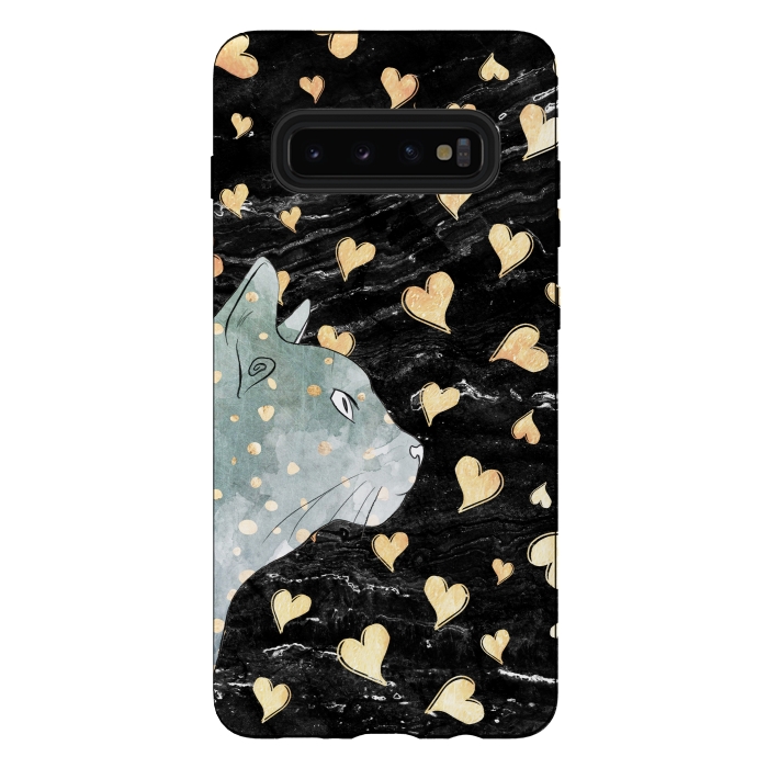 Galaxy S10 plus StrongFit cute cat and golden hearts  by Oana 