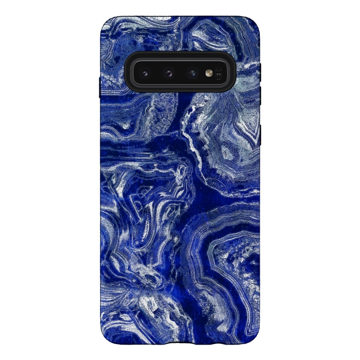 Galaxy S10 StrongFit Metallic indigo blue marble by Oana 