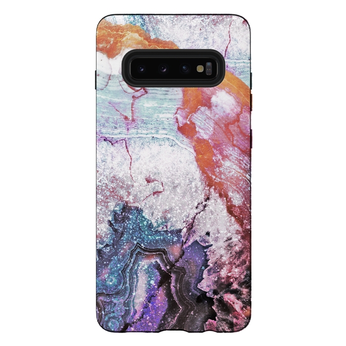 Galaxy S10 plus StrongFit Blue gold marble agate abstract art by Oana 