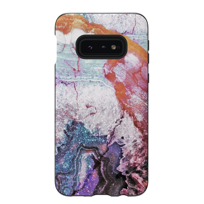 Galaxy S10e StrongFit Blue gold marble agate abstract art by Oana 