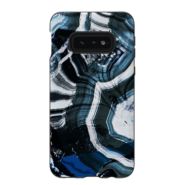 Galaxy S10e StrongFit Dark blue ink brushed agata marble by Oana 