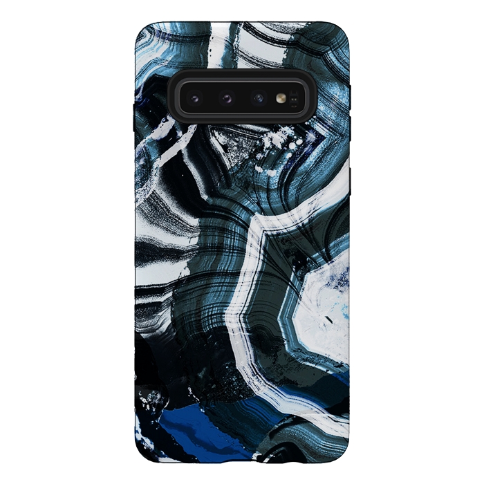 Galaxy S10 StrongFit Dark blue ink brushed agata marble by Oana 