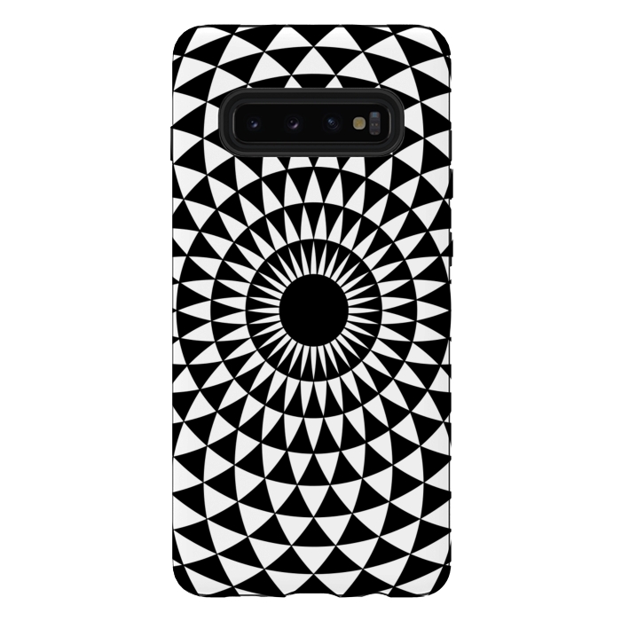 Galaxy S10 plus StrongFit 3d illusion mandala geometric black triangle patterns  by Josie