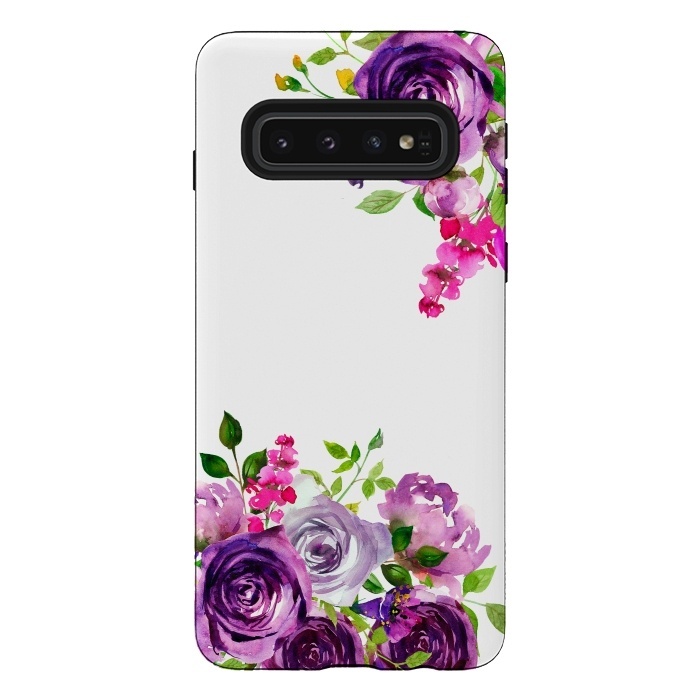 Galaxy S10 StrongFit Hand drawn purple and pink florals on white by  Utart
