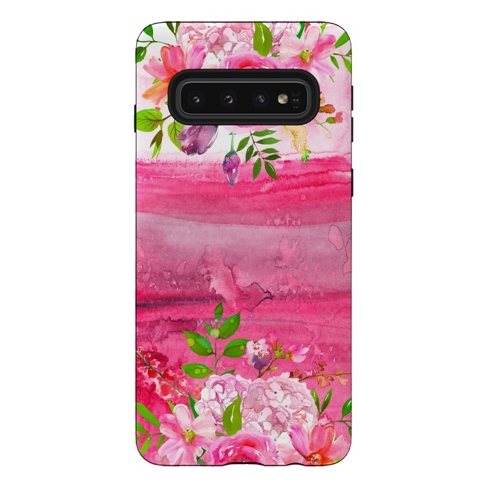 Galaxy S10 StrongFit Pink watercolor florals by  Utart