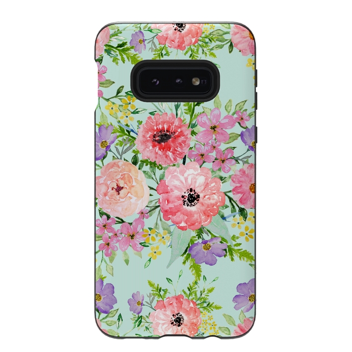 Galaxy S10e StrongFit Blooming floral bouquet watercolor hand paint  by InovArts