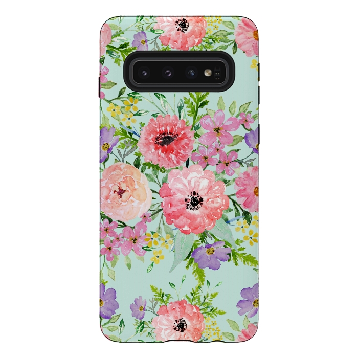Galaxy S10 StrongFit Blooming floral bouquet watercolor hand paint  by InovArts