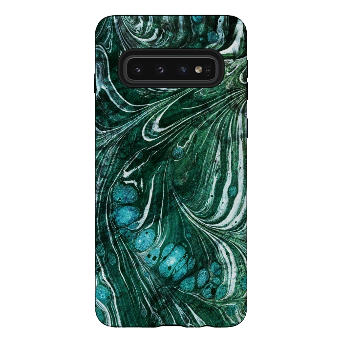 Galaxy S10 StrongFit Emerald green painted liquid marble by Oana 