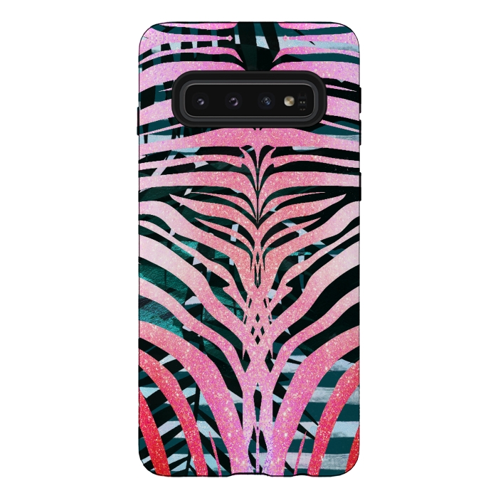 Galaxy S10 StrongFit Pink sparkle zebra stripes by Oana 