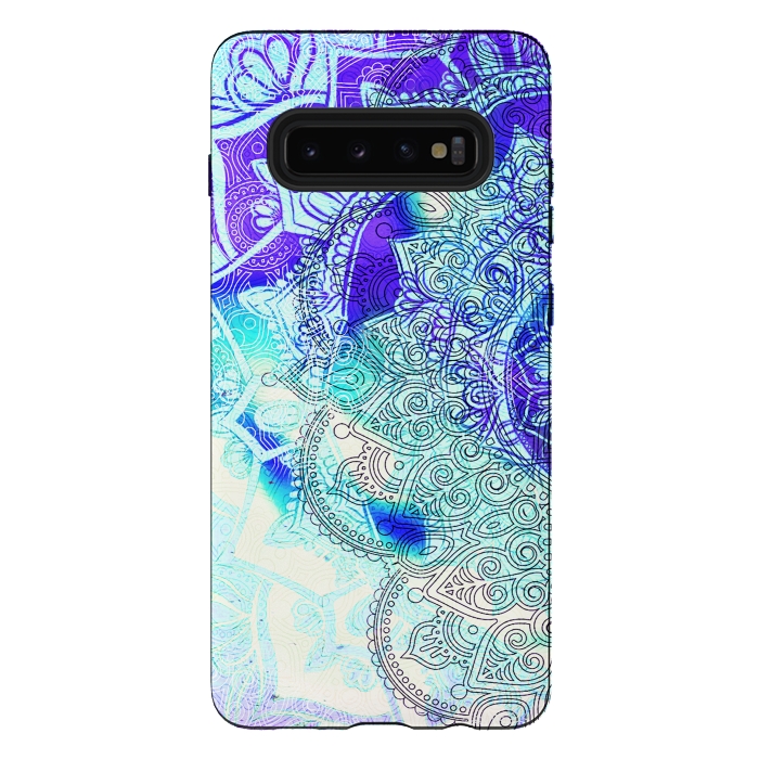 Galaxy S10 plus StrongFit Blue painted bohemian mandala by Oana 