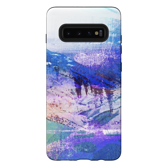 Galaxy S10 plus StrongFit Abstract blue painted mountain landscape by Oana 