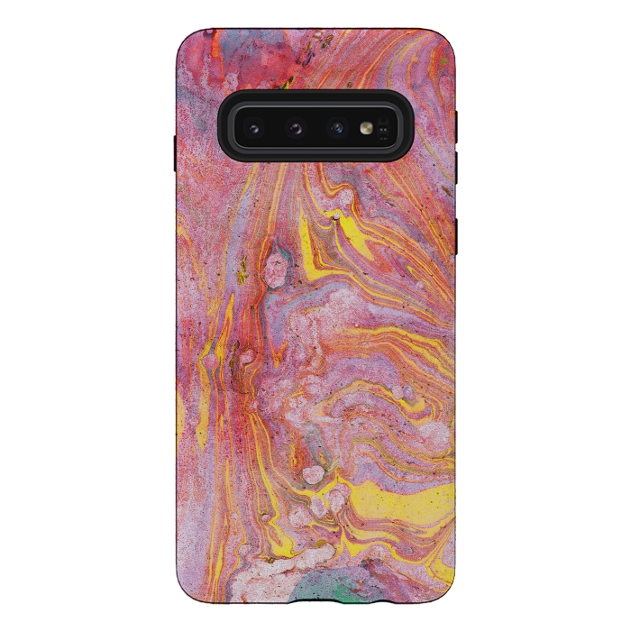 Galaxy S10 StrongFit Pink yellow painted mable  by Oana 