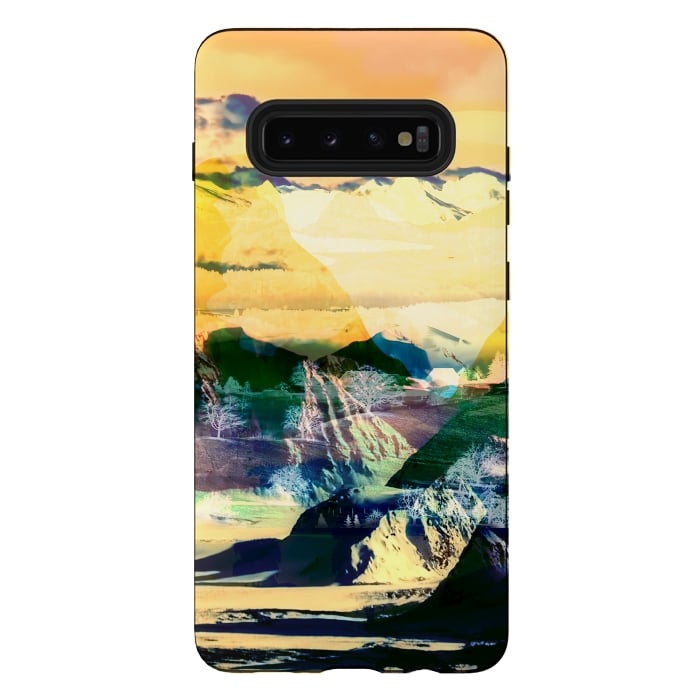 Galaxy S10 plus StrongFit Yellow minimal stylised mountain landscape by Oana 