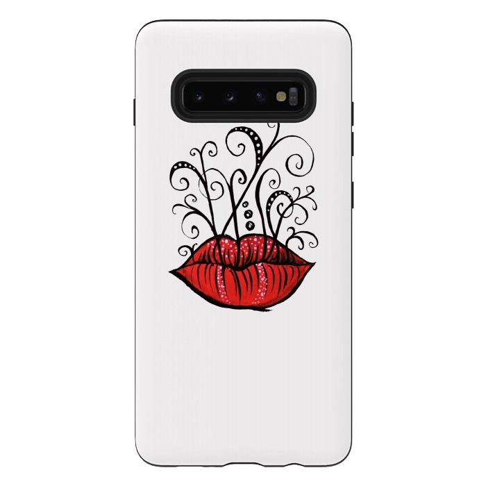 Galaxy S10 plus StrongFit Weird Lips Ink Drawing Tattoo Style by Boriana Giormova