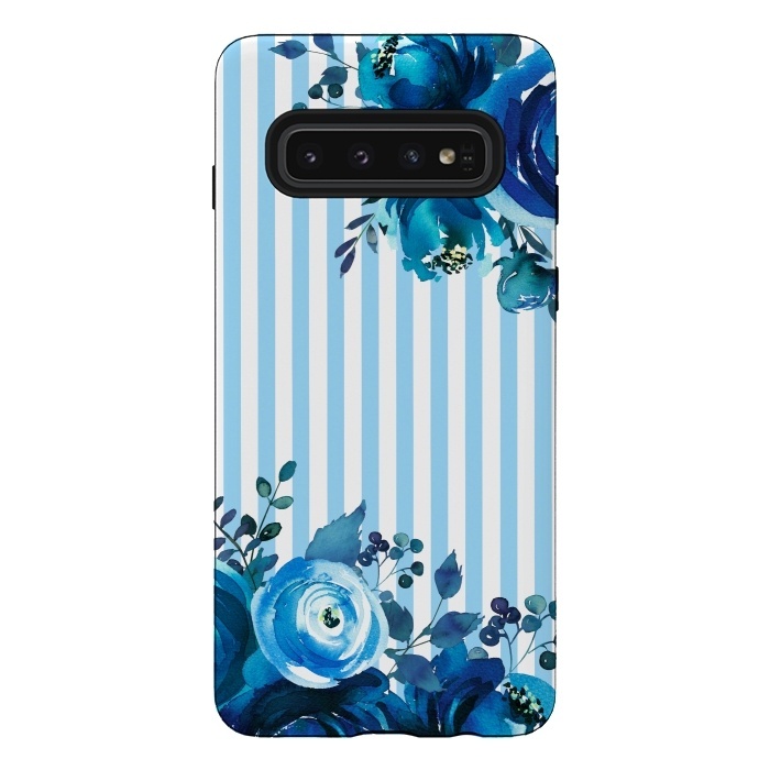 Galaxy S10 StrongFit Blue florals with light blue stripes by  Utart