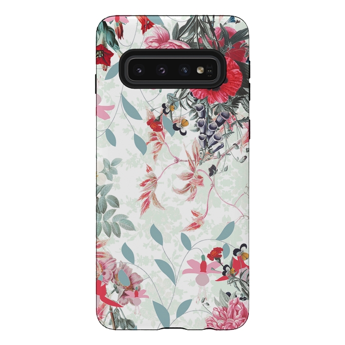 Galaxy S10 StrongFit Pastel Botanical flowers - red mint by Oana 