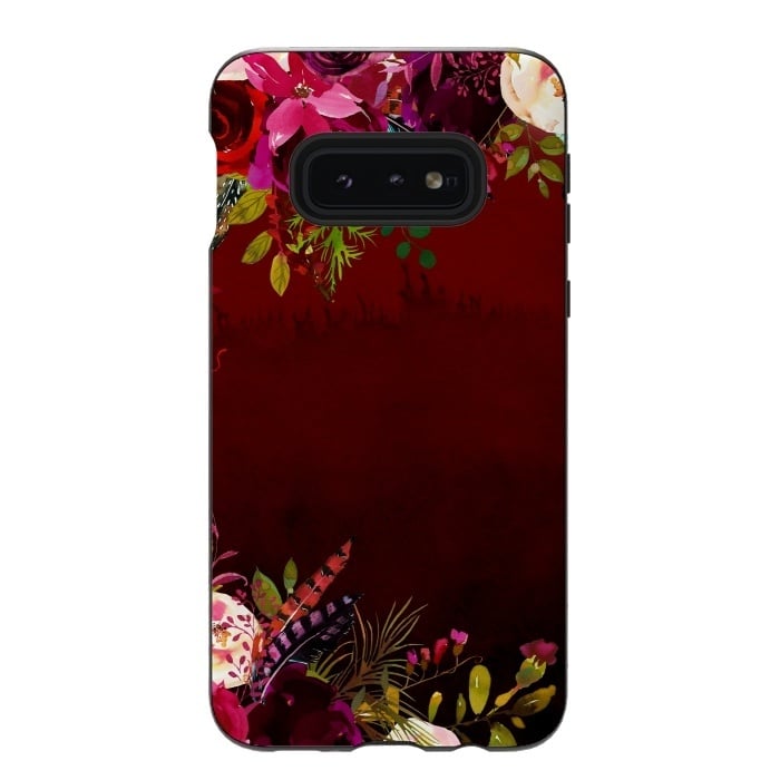 Galaxy S10e StrongFit Deep Red Floral Meadow  by  Utart