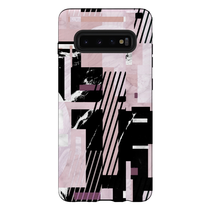 Galaxy S10 plus StrongFit Elegant geometric pink black marble tiles by Oana 