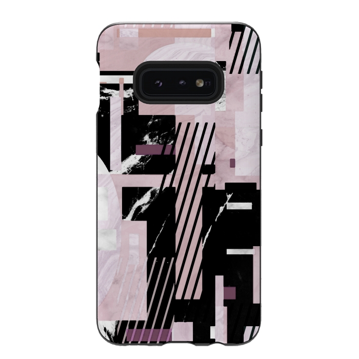Galaxy S10e StrongFit Elegant geometric pink black marble tiles by Oana 