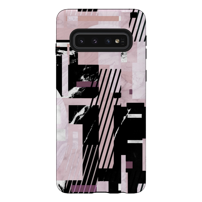Galaxy S10 StrongFit Elegant geometric pink black marble tiles by Oana 