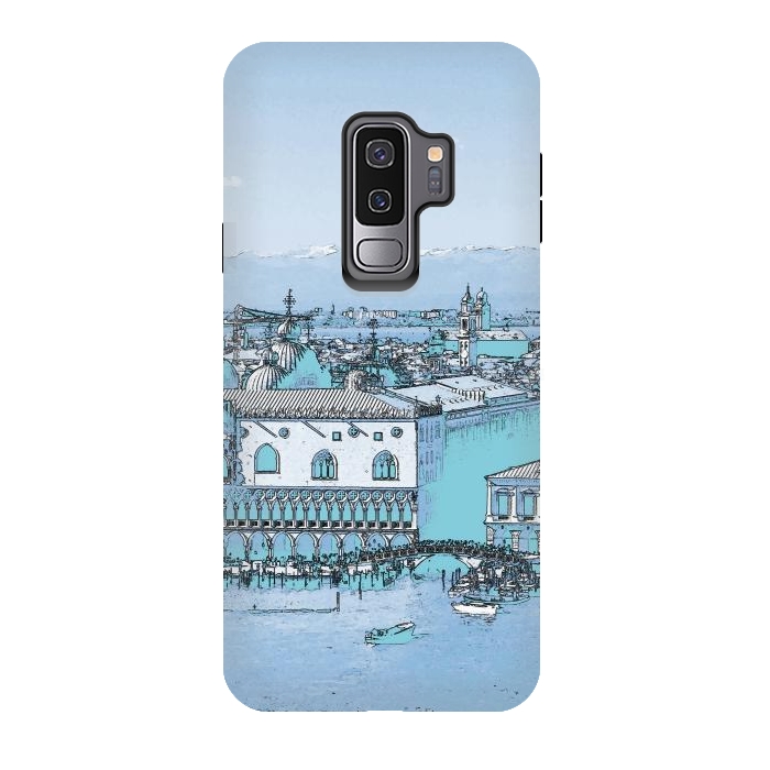 Galaxy S9 plus StrongFit Blue watercolor painted Venice, Italy by Oana 