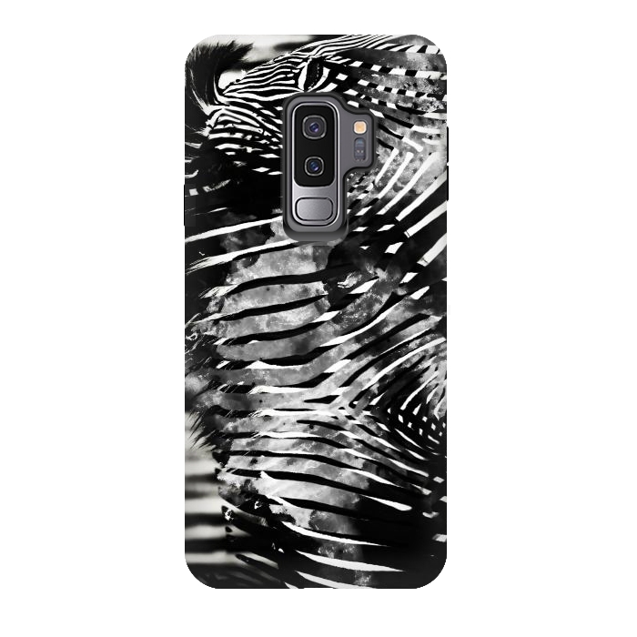 Galaxy S9 plus StrongFit Zebra stripes black and white ink animal print by Oana 