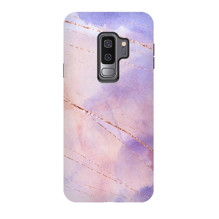 Galaxy S9 plus StrongFit Purple and Rosegold watercolor with gold veins by DaDo ART