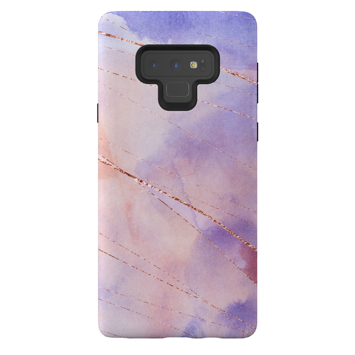 Galaxy Note 9 StrongFit Purple and Rosegold watercolor with gold veins by DaDo ART