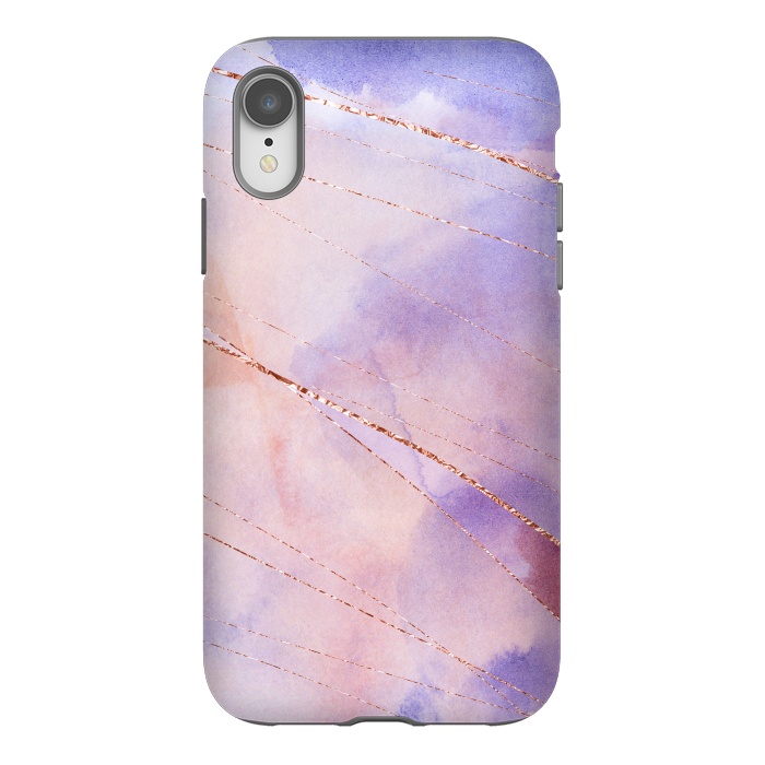 iPhone Xr StrongFit Purple and Rosegold watercolor with gold veins by DaDo ART