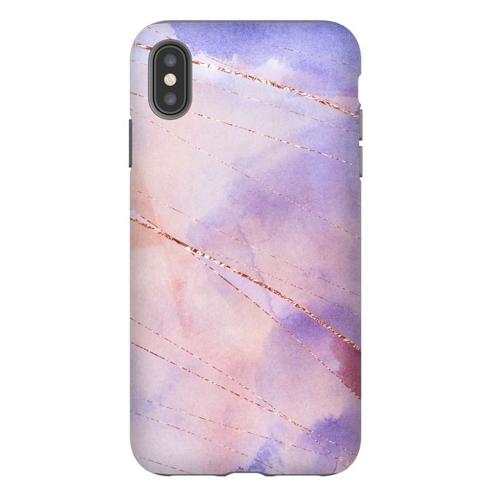iPhone Xs Max StrongFit Purple and Rosegold watercolor with gold veins by DaDo ART
