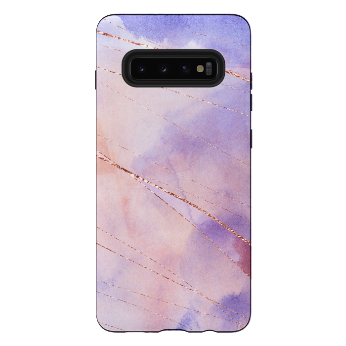 Galaxy S10 plus StrongFit Purple and Rosegold watercolor with gold veins by DaDo ART
