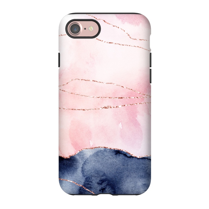 iPhone 7 StrongFit Blush Watercolor and Purple Ink Texture with Gold Veins by DaDo ART