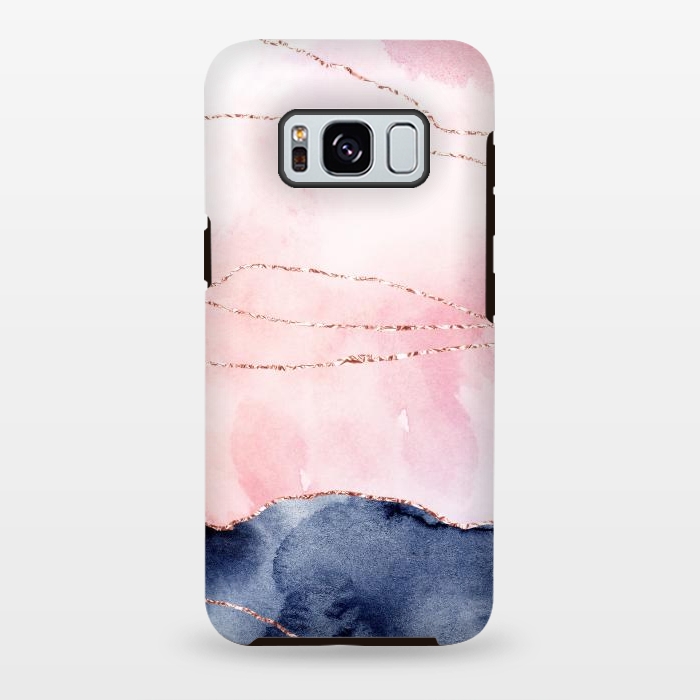 Galaxy S8 plus StrongFit Blush Watercolor and Purple Ink Texture with Gold Veins by DaDo ART