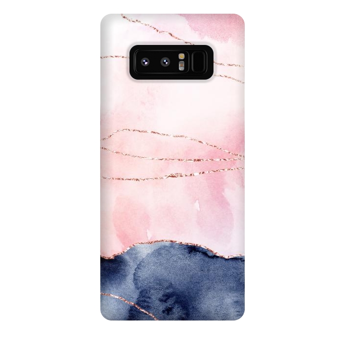 Galaxy Note 8 StrongFit Blush Watercolor and Purple Ink Texture with Gold Veins by DaDo ART