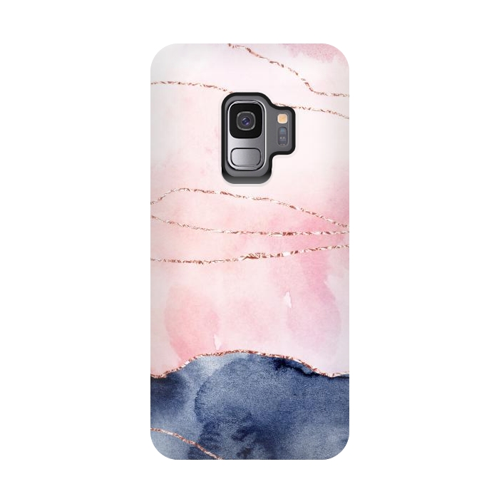 Galaxy S9 StrongFit Blush Watercolor and Purple Ink Texture with Gold Veins by DaDo ART