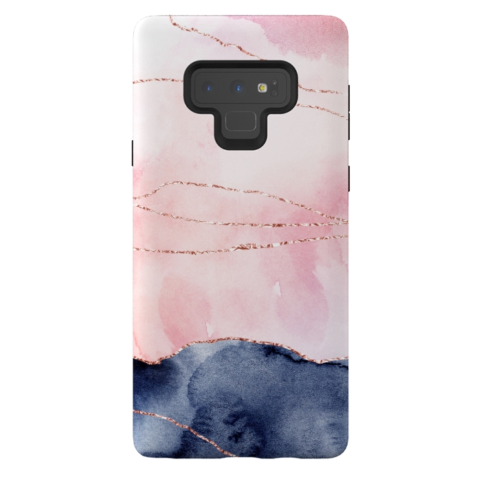Galaxy Note 9 StrongFit Blush Watercolor and Purple Ink Texture with Gold Veins by DaDo ART