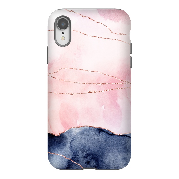 iPhone Xr StrongFit Blush Watercolor and Purple Ink Texture with Gold Veins by DaDo ART