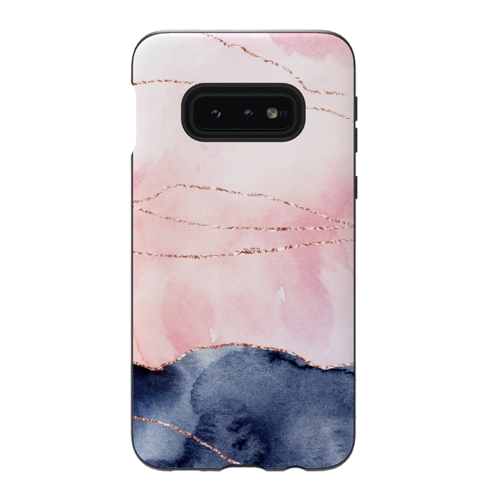 Galaxy S10e StrongFit Blush Watercolor and Purple Ink Texture with Gold Veins by DaDo ART