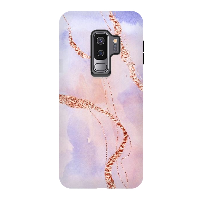 Galaxy S9 plus StrongFit Blush and Purple Ink with Gold Hand drawn Metal Veins by DaDo ART