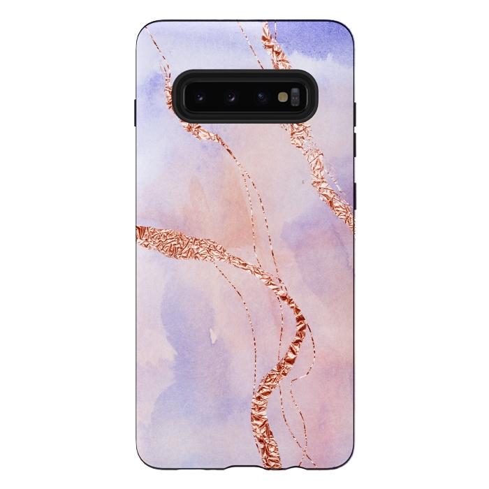 Galaxy S10 plus StrongFit Blush and Purple Ink with Gold Hand drawn Metal Veins by DaDo ART