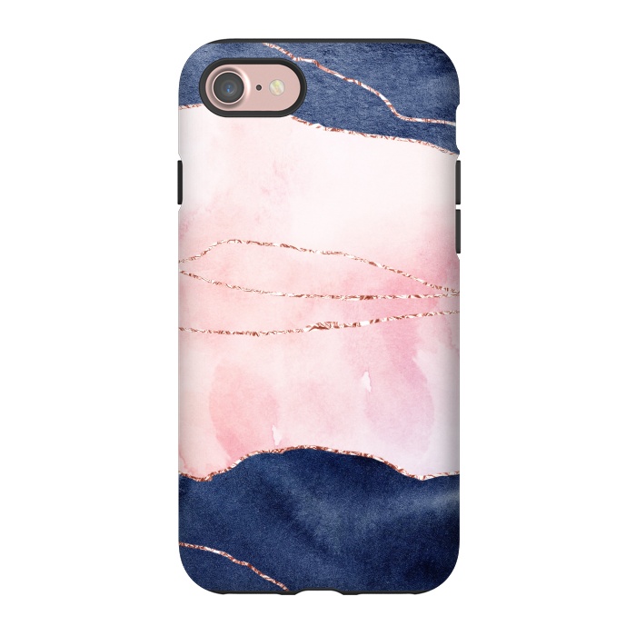iPhone 7 StrongFit Pink and Blue Watercolor Texture with gold veins by DaDo ART