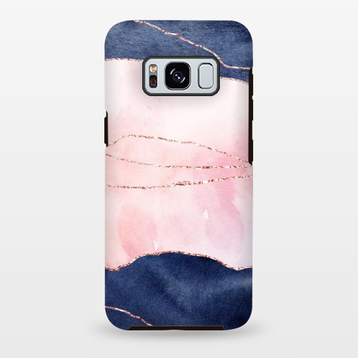 Galaxy S8 plus StrongFit Pink and Blue Watercolor Texture with gold veins by DaDo ART