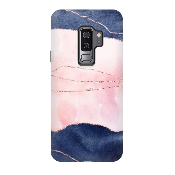 Galaxy S9 plus StrongFit Pink and Blue Watercolor Texture with gold veins by DaDo ART