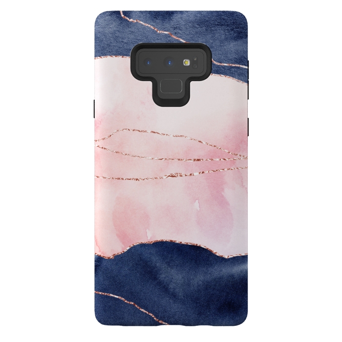 Galaxy Note 9 StrongFit Pink and Blue Watercolor Texture with gold veins by DaDo ART